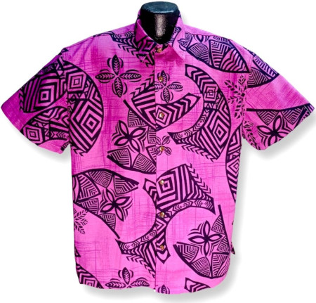 Hawaiian Tribal bark cloth aloha shirt- Made in USA